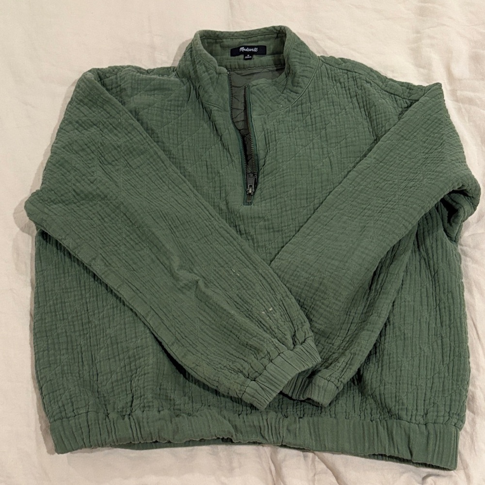 Women's Madewell Olive Zip-Up Sweater